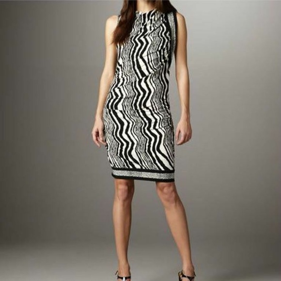 Ali Ro Zebra Versatile Ruched Dress Black White - Picture 1 of 1